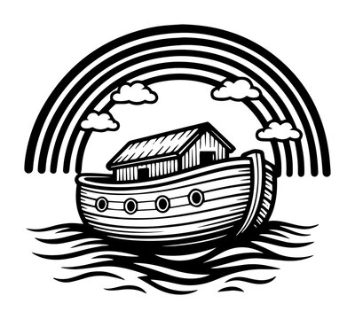 noahs ark with rainbow on the sea vector