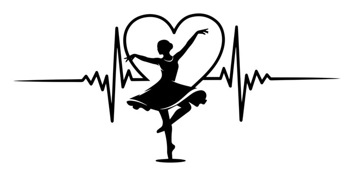 ballerina dancer heartbeat heart silhouette vector