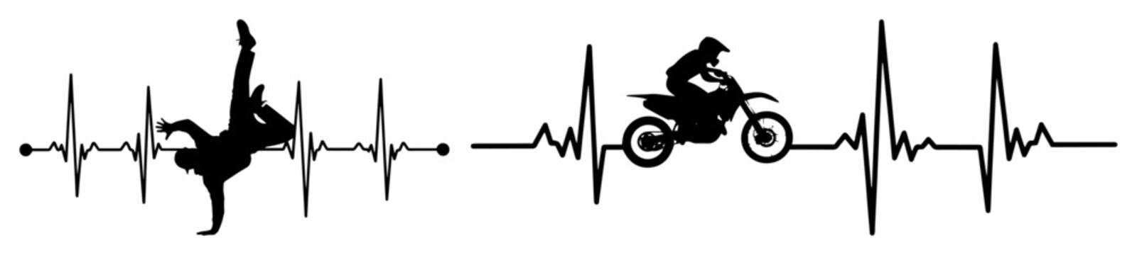 breakdance and motocross heartbeat lifeline set vector