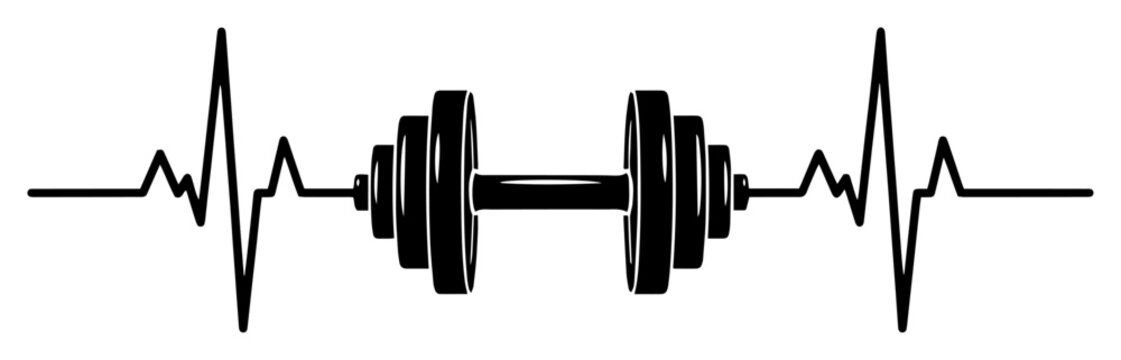 heartbeat line barbell weight fitness minimal vector illustration