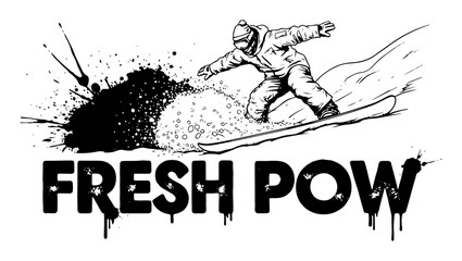 grunge snowboarder fresh pow typography black and white vector illustration © Aisha Kudorova