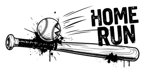 grunge baseball home run typography black and white vector illustration © Aisha Kudorova