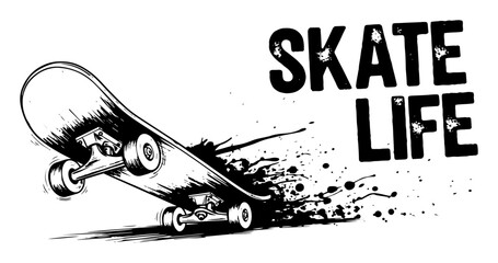 skate life skateboard with grunge splash vector poster © Aisha Kudorova