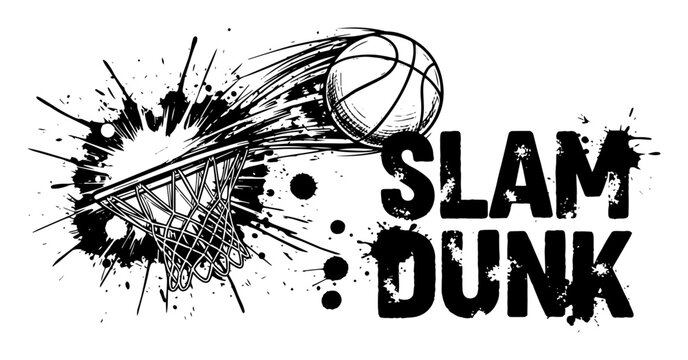 slam dunk basketball shot grunge sketch vector illustration