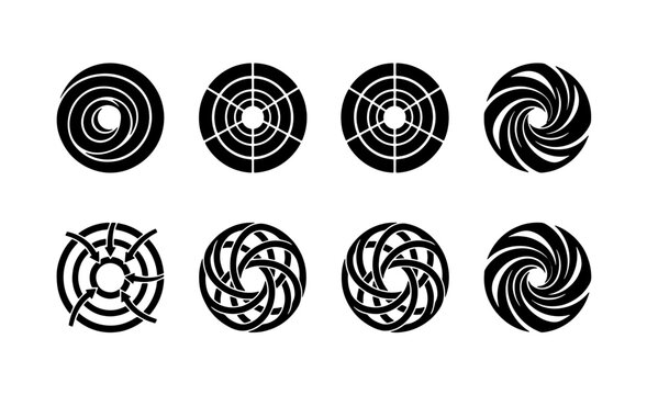 Abstract Swirl Vortex Icons Set, Circular Motion Graphics, Dynamic Spiral Shapes, Modern Geometric Design Elements