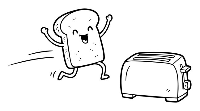 funny bread slice running from toaster cartoon vector