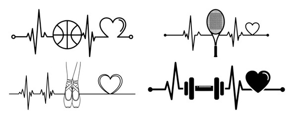 love for sport heartbeat icon set basketball tennis ballet gym © Aisha Kudorova