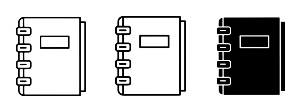Spiral Notebook Icons: Outline, Line Art, and Solid Black Vector Graphics for Planning and Journaling