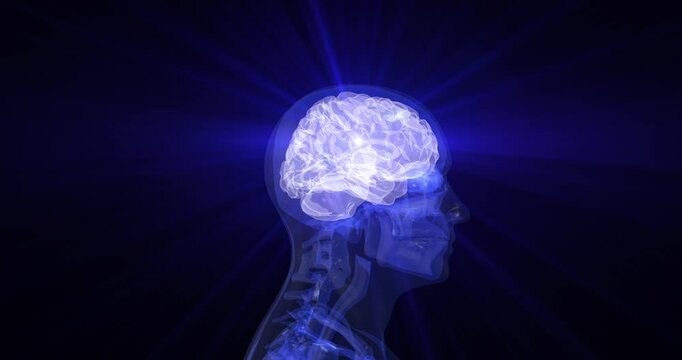 Glowing brain xray head scan mind ai science concept