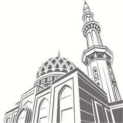 Gray mosque building with minaret and dome © Tas