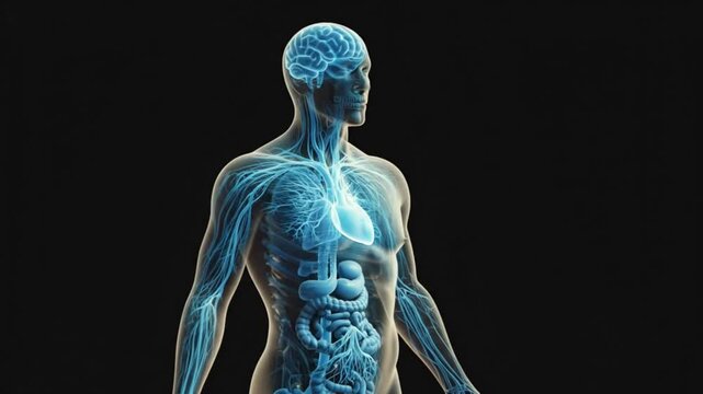 Detailed 3D rendering of the human body's intricate internal organs and anatomical systems, highlighting essential biological structures and medical science concepts