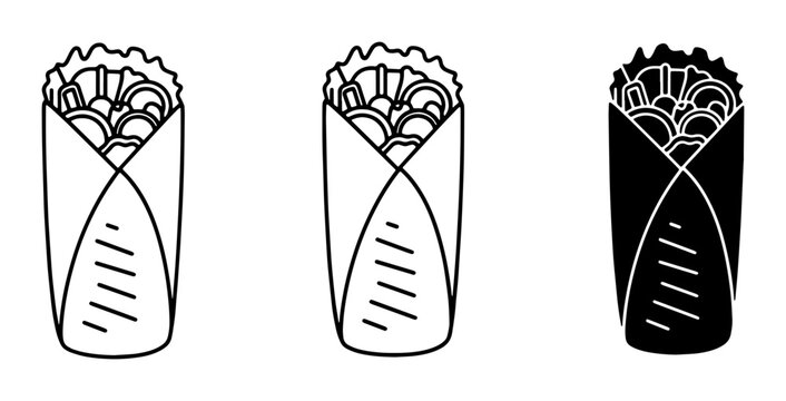 Shawarma Wraps Vector Icons Set, Middle Eastern Food Illustration, Fast Food Graphics, Delicious Cuisine Symbols