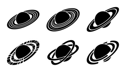 Saturn Planet Icons, Ringed Celestial Body Vector Graphics, Space Exploration Symbols, Cosmic Objects Set © Abu