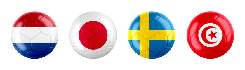 Fototapeta premium World Cup 2026 GROUP F teams ball flags. 3d illustration.