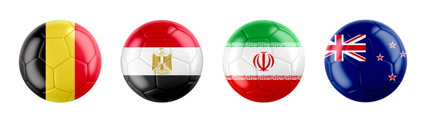 Fototapeta premium World Cup 2026 GROUP G teams ball flags. 3d illustration.