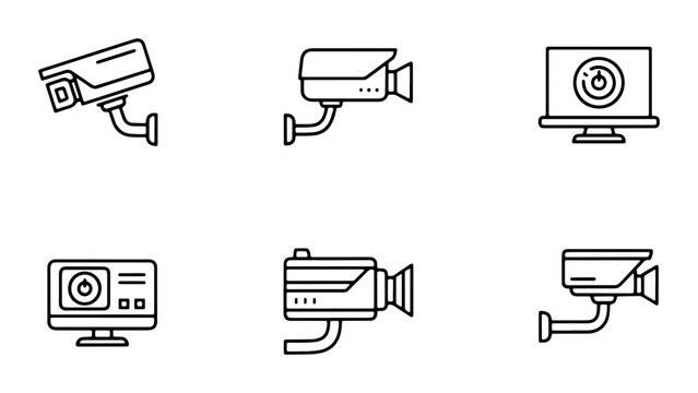 Security Camera Icons: Surveillance System Vector Graphics, CCTV Monitoring Equipment, Digital Recording Devices