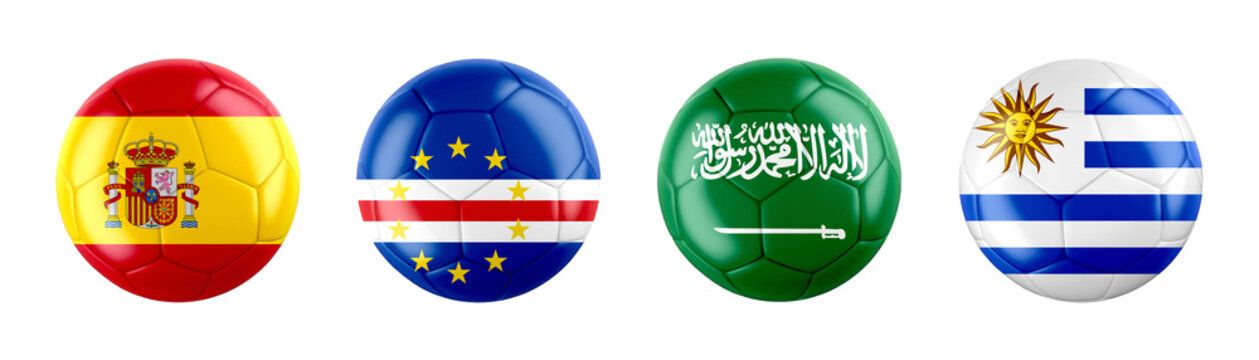 World Cup 2026 GROUP H teams ball flags. 3d illustration.