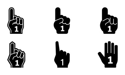 Fototapeta premium Number One Hand Icons, Victory Gesture Symbols, Winning Fan Foam Finger Set, Celebration and Success Vector Graphics