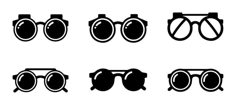 Steampunk Goggles and Round Glasses Icons Set, Vintage Eyewear Vector Collection, Retro Accessory Graphics
