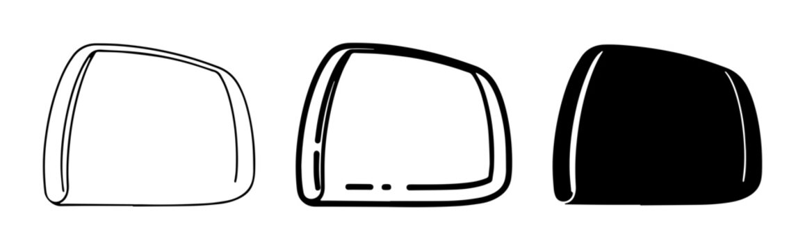 Car Side Mirror Icons, Automotive Rearview Mirror Symbols, Vector Set for Vehicle Safety and Navigation