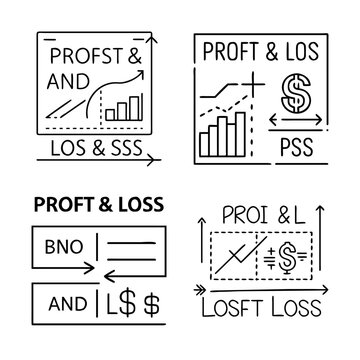 Business profit and loss comparison icons - Minimalist vector icons showing profit, loss, and financial growth comparison for business presentations.