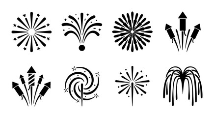 Explosive Fireworks Icons Set, Festive Celebration Pyrotechnics Graphics, Dynamic Firework Displays Vector Collection © Mahfuz