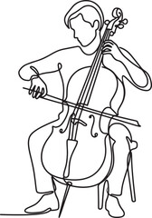 man playing a cello with a bow in a sitting position © Sumon90cs