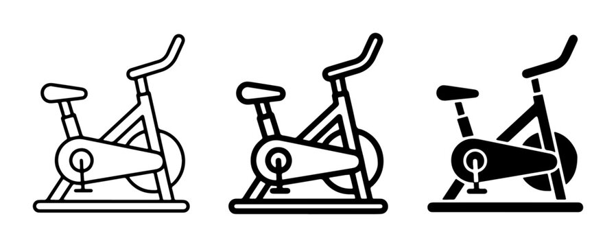 Stationary Bike Icons, Exercise Bike Vector Graphics, Indoor Cycling Machine Illustrations