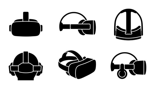 Virtual Reality Headsets, VR Goggles Icons Set, Futuristic Technology Equipment Collection, Immersive Digital Experience Gear