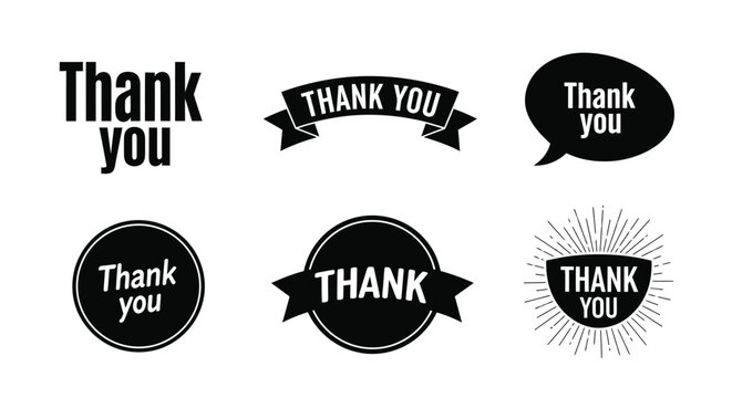 Various thank you messages and labels in different styles and fonts for expressing gratitude and appreciation.