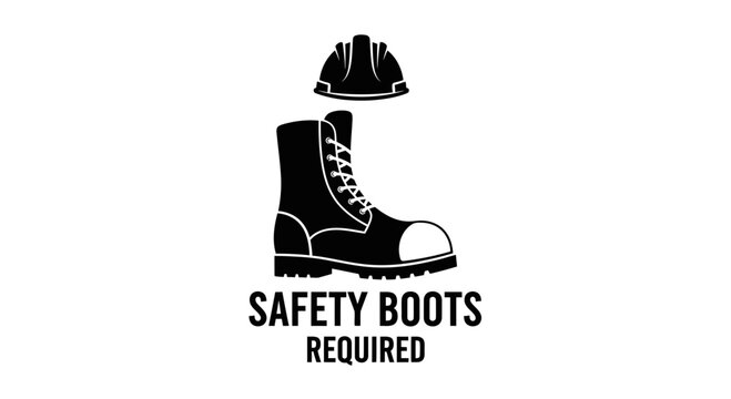 Safety Boots Required Sign: Hard Hat and Work Boot Icon