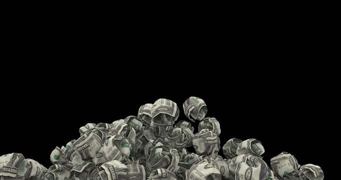 Crumpled us dollar bills falling piling up financial concept