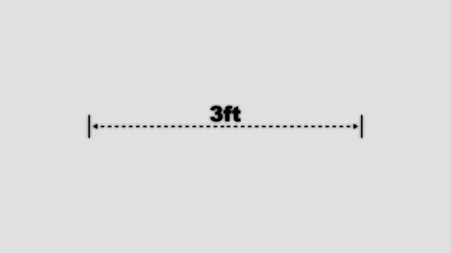 A dotted line representing a 3 ft measurement for design and layout purposes. Measuring distance length dotted line animation.