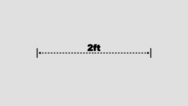 A dotted line representing a 2 ft measurement for design and layout purposes. Measuring distance length dotted line animation.
