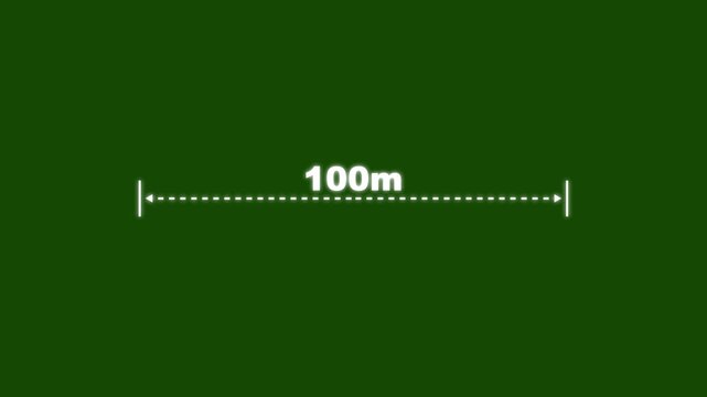 Measuring distance length dotted line animation. A dotted line representing a 100 meter measurement for design and layout purposes. 100 meter dimension dotted line