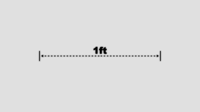 A dotted line representing a 1 ft measurement for design and layout purposes. Measuring distance length dotted line animation.