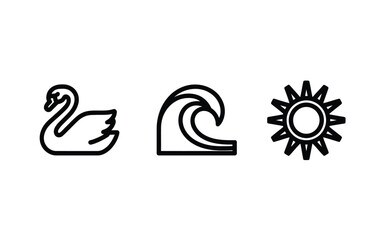 Minimalist icons of swan wave and sun on white background for design use © Parthokumar