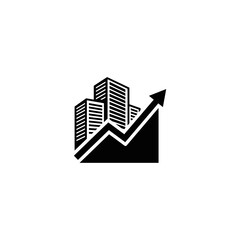 Fototapeta premium Business growth graph with buildings and upward arrow symbol 