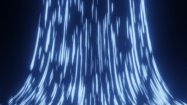 Blue neon glowing curved speed lines falling downward animation on dark background