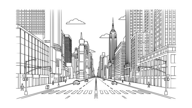 7th Avenue NYC Line Art