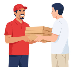 Fototapeta premium delivery man holding delivery box Vector flat cartoon illustration