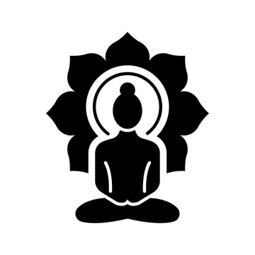 Jainism meditation icon. Religion and jainism filled symbol. Black and white.