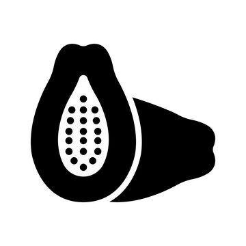 Papaya fruit icon. Food and tropical fruit filled symbol. Black and white.
