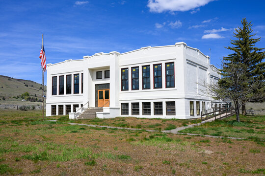 Antelope, OR, USA - April 30, 2026; Antelope School Community Center restoration after era of the Rajneesh