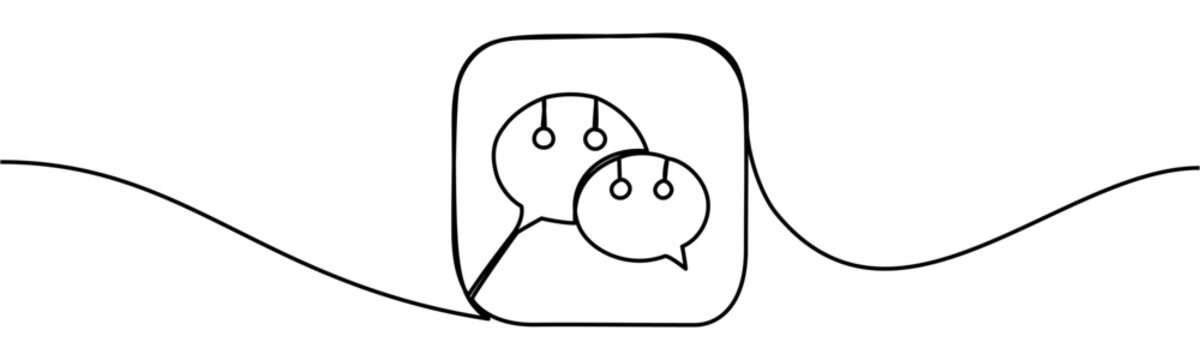 WeChat mobile app icon in continuous line style, isolated on transparent background. Clean vector symbols for interface, communication, and social media design concepts