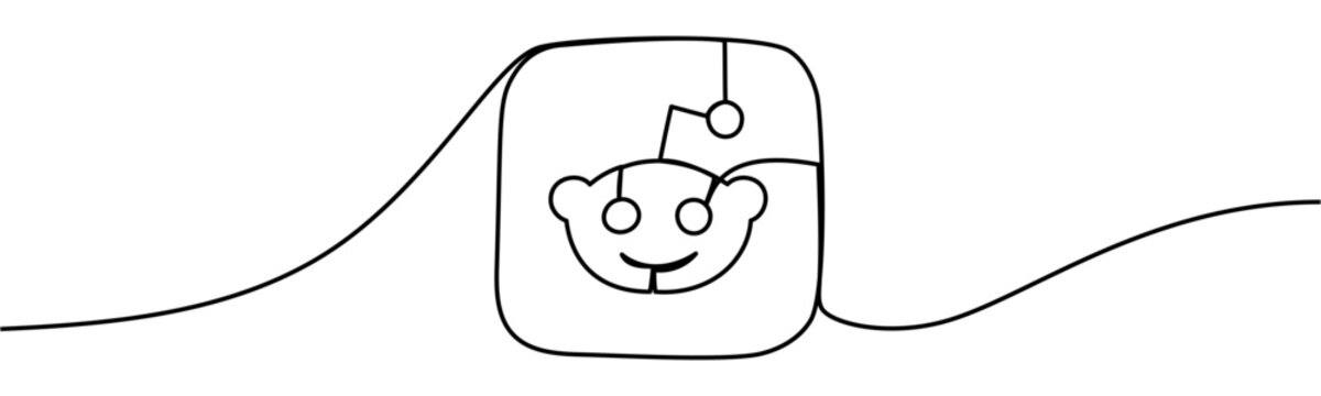 Reddit mobile app icon in continuous line style, isolated on transparent background, vector illustration. Reddit is social news aggregation, content rating and forum social network