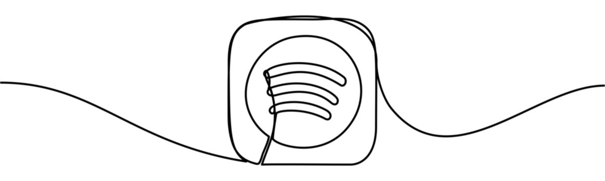 Spotify mobile app icon in continuous line style, isolated on transparent background, vector illustration. Spotify is an audio streaming and media services provider
