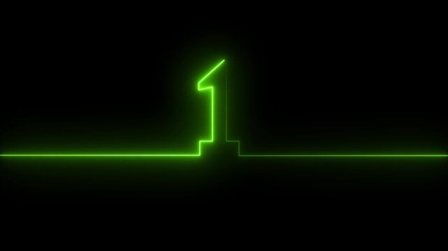 Neon digit 0 with alpha channel, number ONE. Animation