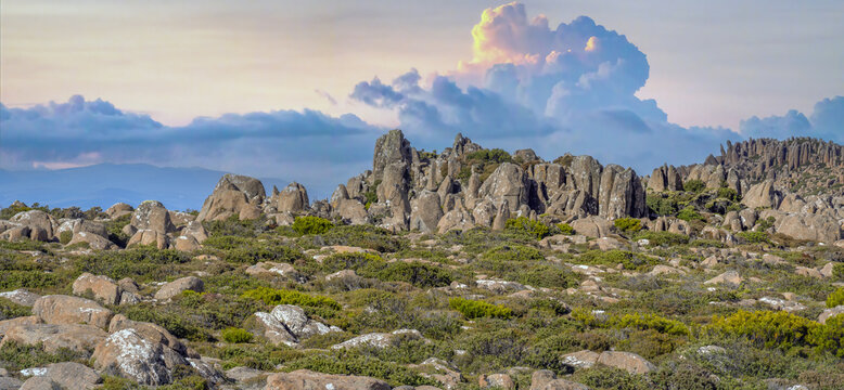 Mount Wellington's Organ Pipes: Dramatic dolerite cliffs on the mountain's eastern face, popular with climbersTasmania, Australia