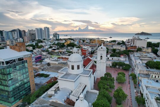 Aerial View of Santa Marta Marina and Caribbean Coast Colombia